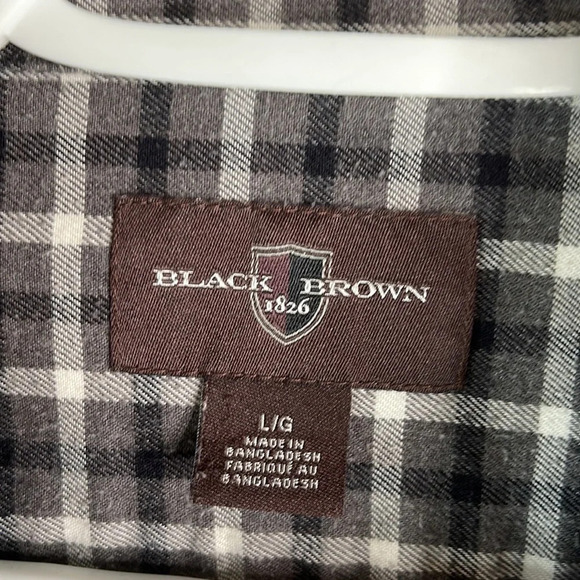 BLACK BROWN 1826 Men’s Plaid Grey Mix Flannel Shirt Long Sleeves Preppy Size L - Picture 8 of 11